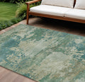 9 X 12 Teal Blue Beige And Denim Blue Abstract Washable Indoor Outdoor Area Rug