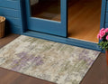 3 X 5 Beige Green And Purple Abstract Washable Indoor Outdoor Area Rug
