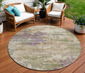 8 Beige Green And Purple Round Abstract Washable Indoor Outdoor Area Rug