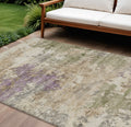 8 X 10 Beige Green And Purple Abstract Washable Indoor Outdoor Area Rug