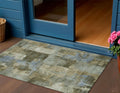 3 X 5 Green Gray And Sky Blue Abstract Washable Indoor Outdoor Area Rug