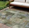 8 X 10 Green Gray And Sky Blue Abstract Washable Indoor Outdoor Area Rug