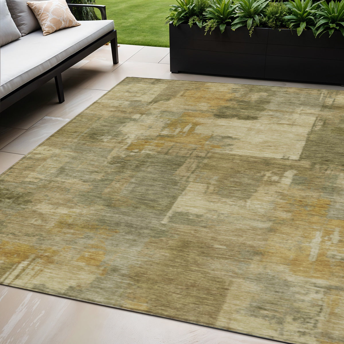 5 X 8 Khaki Beige And Wheat Abstract Washable Indoor Outdoor Area Rug