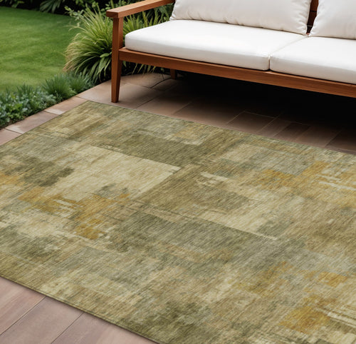 10 X 14 Khaki Beige And Wheat Abstract Washable Indoor Outdoor Area Rug