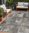 5 X 8 Pewter Khaki And Charcoal Abstract Washable Indoor Outdoor Area Rug