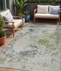 5 X 8 Linen Fern Green And Beige Abstract Washable Indoor Outdoor Area Rug