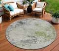 8 Linen Fern Green And Beige Round Abstract Washable Indoor Outdoor Area Rug