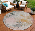 8 Pink Charcoal And Copper Round Abstract Washable Indoor Outdoor Area Rug