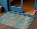 3 X 5 Aqua And Beige Abstract Washable Indoor Outdoor Area Rug