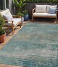 5 X 8 Aqua And Beige Abstract Washable Indoor Outdoor Area Rug