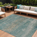 10 X 14 Aqua And Beige Abstract Washable Indoor Outdoor Area Rug