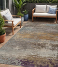 5 X 8 Brown Gray And Purple Abstract Washable Indoor Outdoor Area Rug