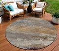 8 Brown Gray And Purple Round Abstract Washable Indoor Outdoor Area Rug