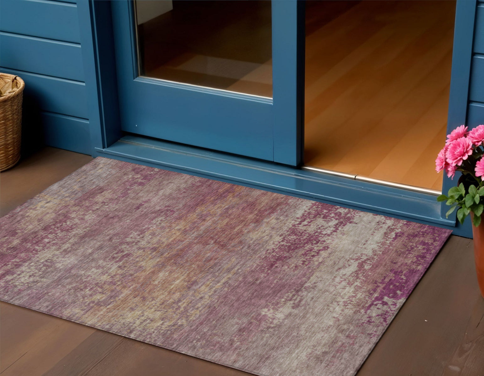 3 X 5 Merlot Beige And Blush Abstract Washable Indoor Outdoor Area Rug