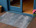 3 X 5 Pewter Navy Blue And Charcoal Abstract Washable Indoor Outdoor Area Rug