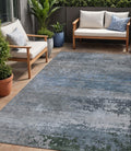 5 X 8 Pewter Navy Blue And Charcoal Abstract Washable Indoor Outdoor Area Rug