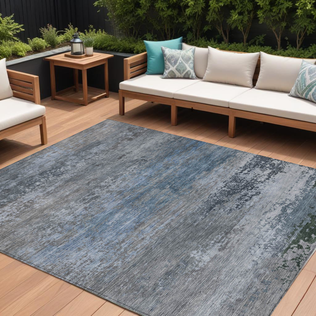 10 X 14 Pewter Navy Blue And Charcoal Abstract Washable Indoor Outdoor Area Rug
