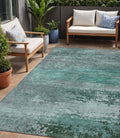 5 X 8 Teal Blue Gray And Pale Aqua Abstract Washable Indoor Outdoor Area Rug