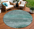 8 Teal Blue Gray And Pale Aqua Round Abstract Washable Indoor Outdoor Area Rug