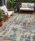 5 X 8 Linen Purple And Gold Abstract Washable Indoor Outdoor Area Rug