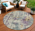 8 Linen Purple And Gold Round Abstract Washable Indoor Outdoor Area Rug
