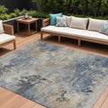 10 X 14 Denim Blue Beige And Charcoal Abstract Washable Indoor Outdoor Area Rug