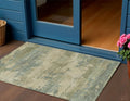 3 X 5 Pale Aqua And Khaki Abstract Washable Indoor Outdoor Area Rug