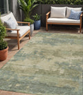 5 X 8 Pale Aqua And Khaki Abstract Washable Indoor Outdoor Area Rug