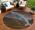 8 Brown And Denim Blue Round Animal Print Washable Indoor Outdoor Area Rug