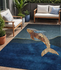 5 X 8 Blue And Brown Animal Print Washable Indoor Outdoor Area Rug