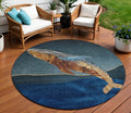 8 Blue And Brown Round Animal Print Washable Indoor Outdoor Area Rug