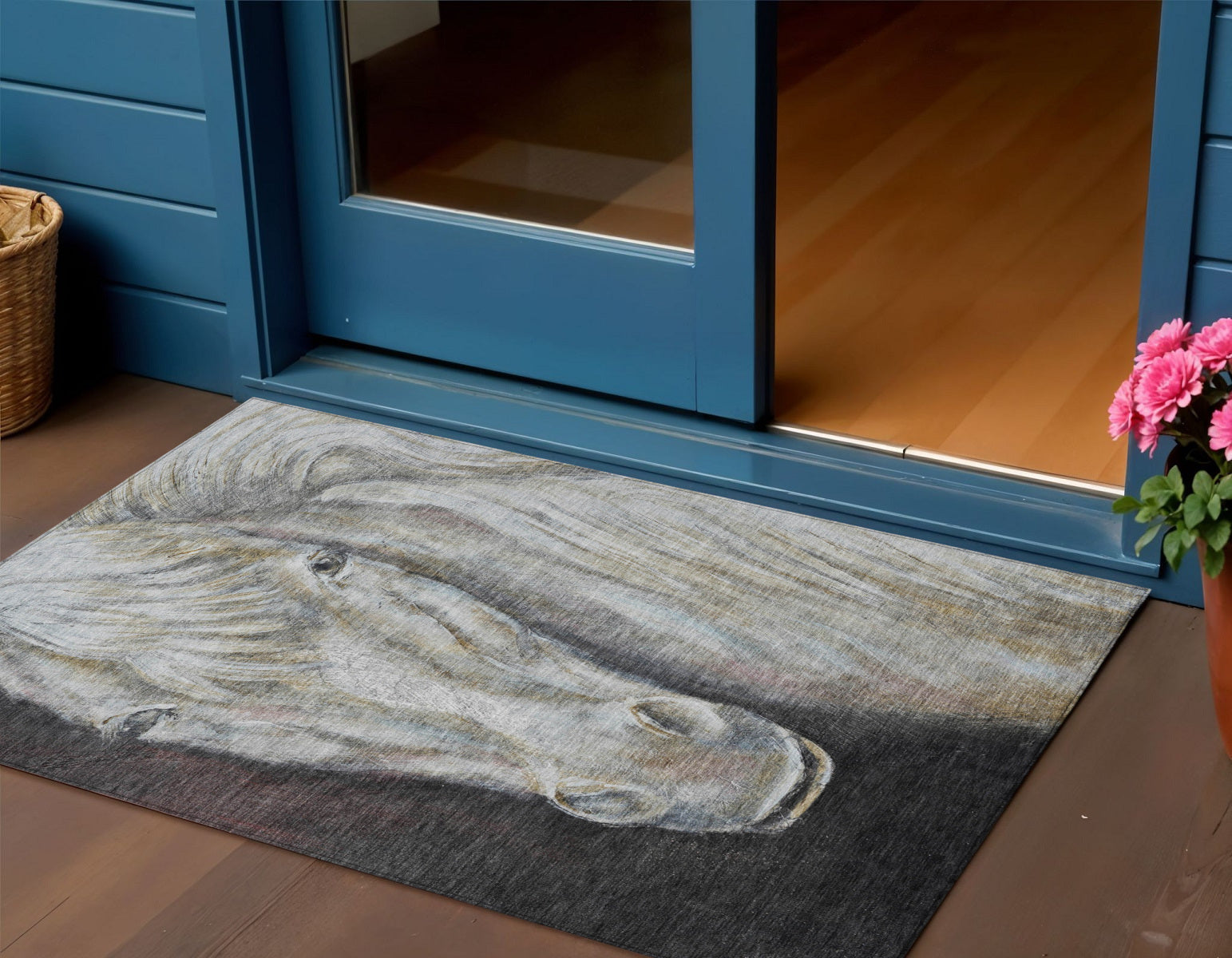 3 X 5 Ivory And Charcoal Animal Print Washable Indoor Outdoor Area Rug