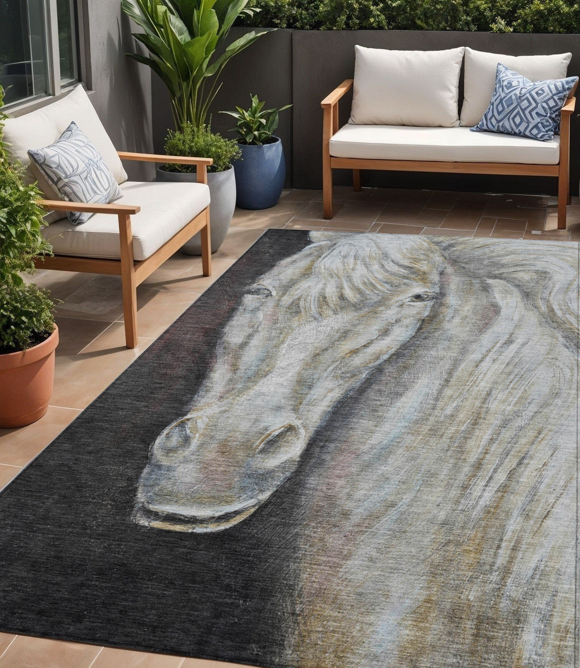 5 X 8 Ivory And Charcoal Animal Print Washable Indoor Outdoor Area Rug