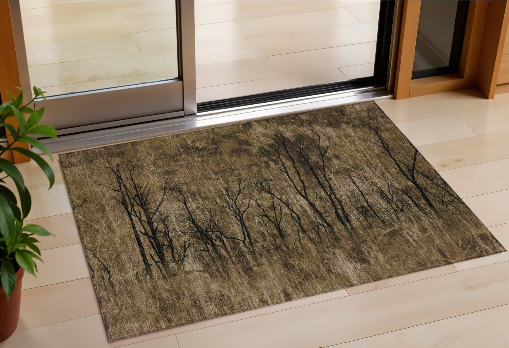 3 X 5 Brown And Charcoal Floral Washable Indoor Outdoor Area Rug