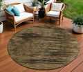 8 Brown And Charcoal Round Floral Washable Indoor Outdoor Area Rug