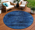 8 Blue And Charcoal Round Floral Washable Indoor Outdoor Area Rug