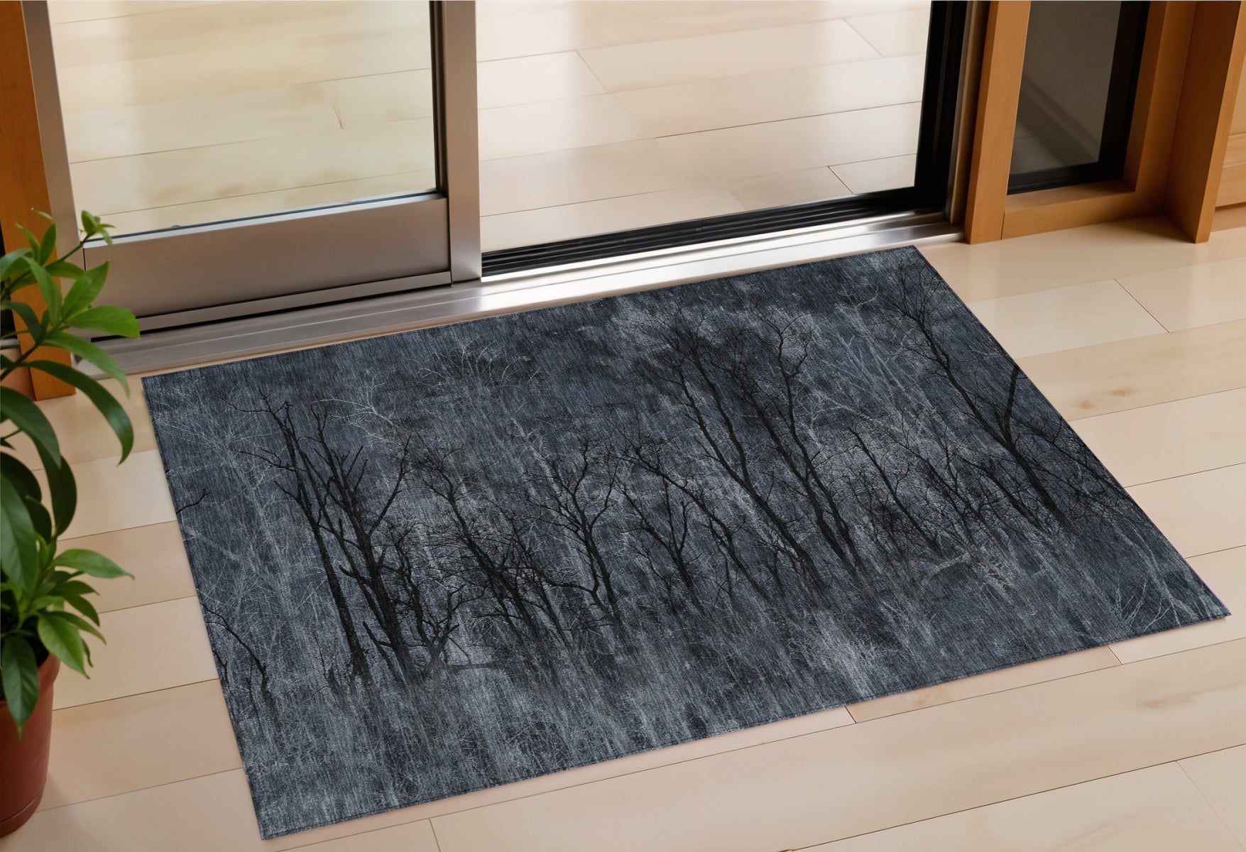 3 X 5 Charcoal And Gray Floral Washable Indoor Outdoor Area Rug