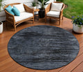 8 Charcoal And Gray Round Floral Washable Indoor Outdoor Area Rug