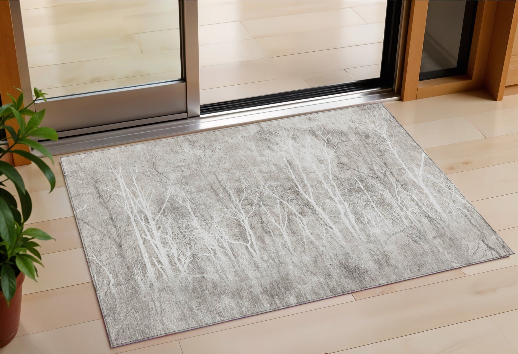 3 X 5 Silver And Gray Floral Washable Indoor Outdoor Area Rug