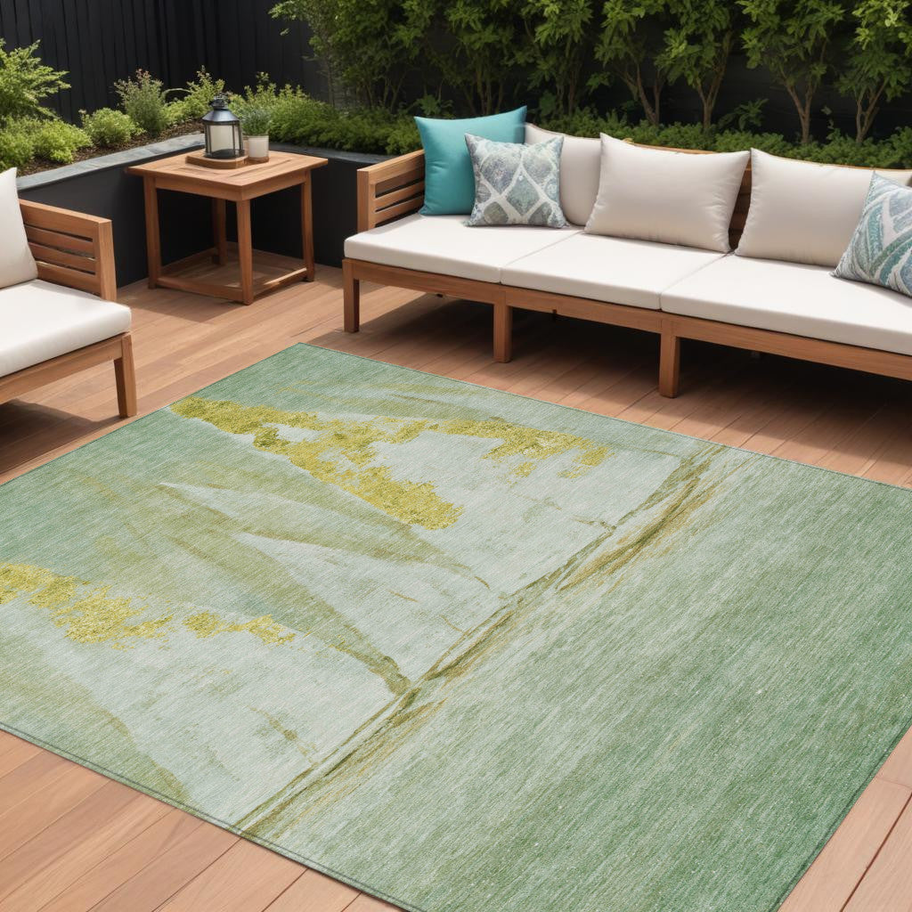 10 X 14 Green And Gold Nautical Washable Indoor Outdoor Area Rug