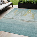 5 X 8 Teal Blue And Gold Nautical Washable Indoor Outdoor Area Rug