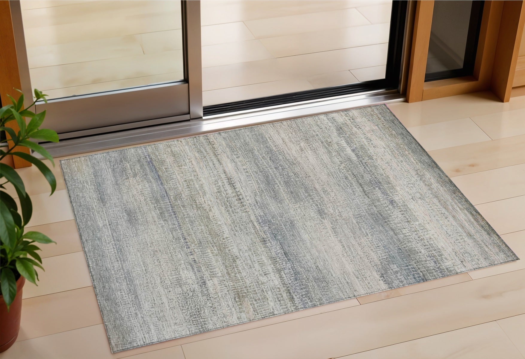 3 X 5 Linen And Beige Abstract Washable Indoor Outdoor Area Rug