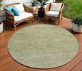 8 Green And Gold Round Oriental Washable Indoor Outdoor Area Rug