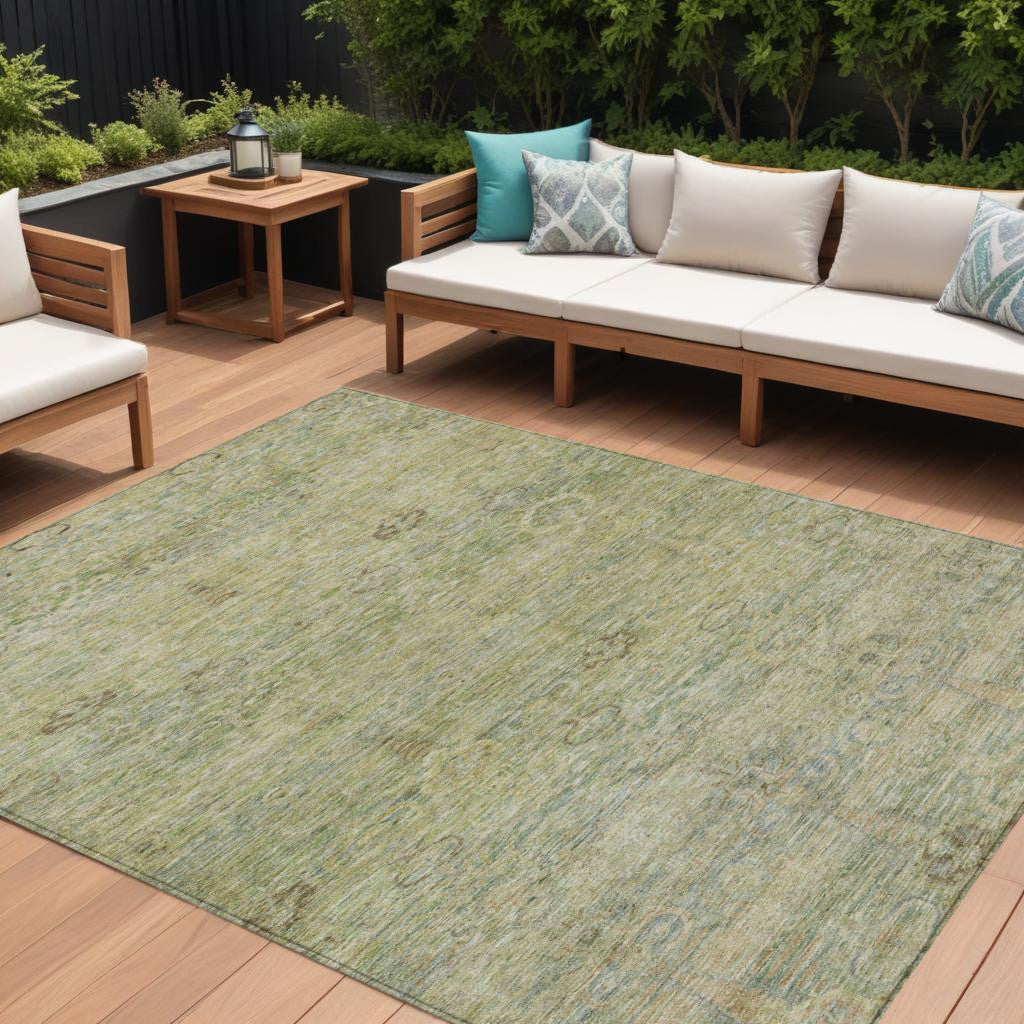 8 X 10 Green And Gold Oriental Washable Indoor Outdoor Area Rug