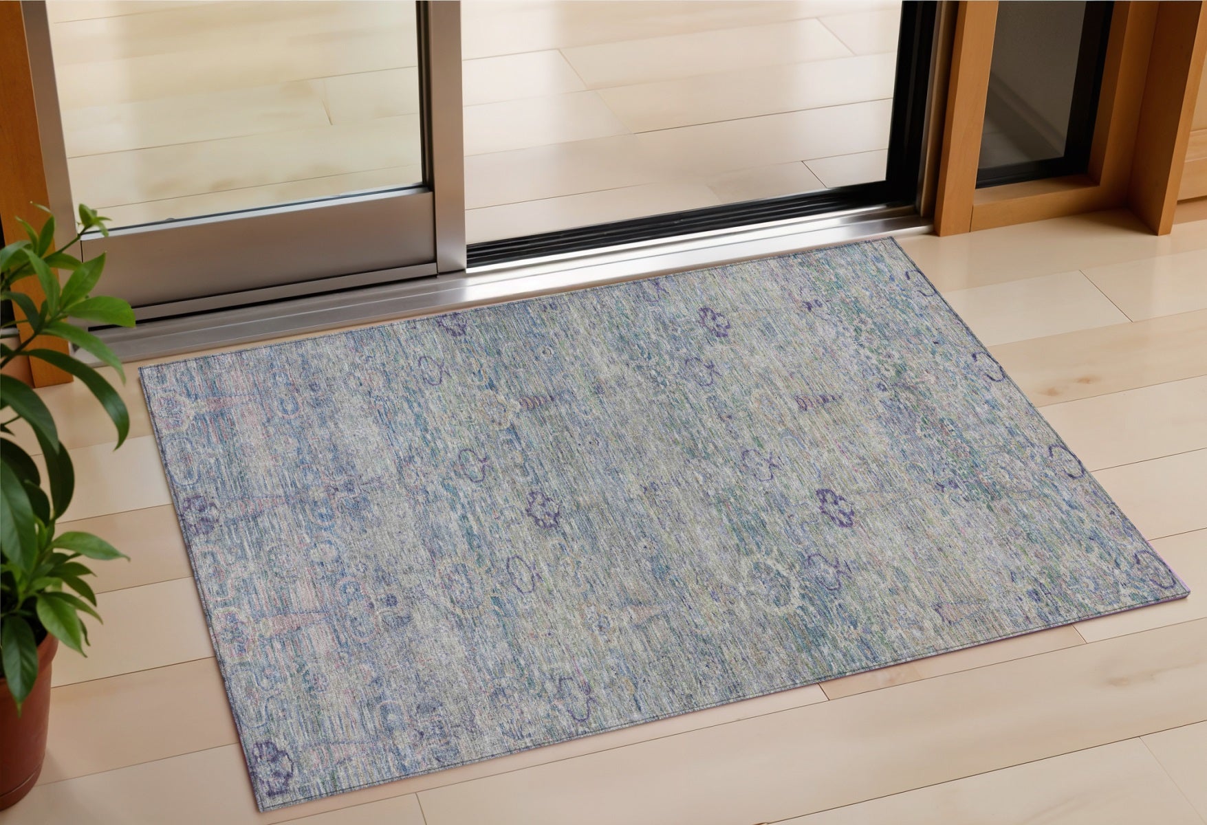 3 X 5 Plum And Silver Oriental Washable Indoor Outdoor Area Rug