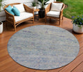 8 Plum And Silver Round Oriental Washable Indoor Outdoor Area Rug