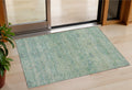 3 X 5 Teal Blue And Linen Oriental Washable Indoor Outdoor Area Rug