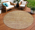 8 Coral And Copper Round Oriental Washable Indoor Outdoor Area Rug
