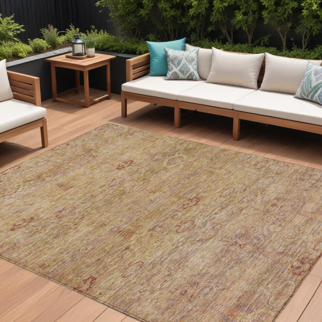 9 X 12 Coral And Copper Oriental Washable Indoor Outdoor Area Rug