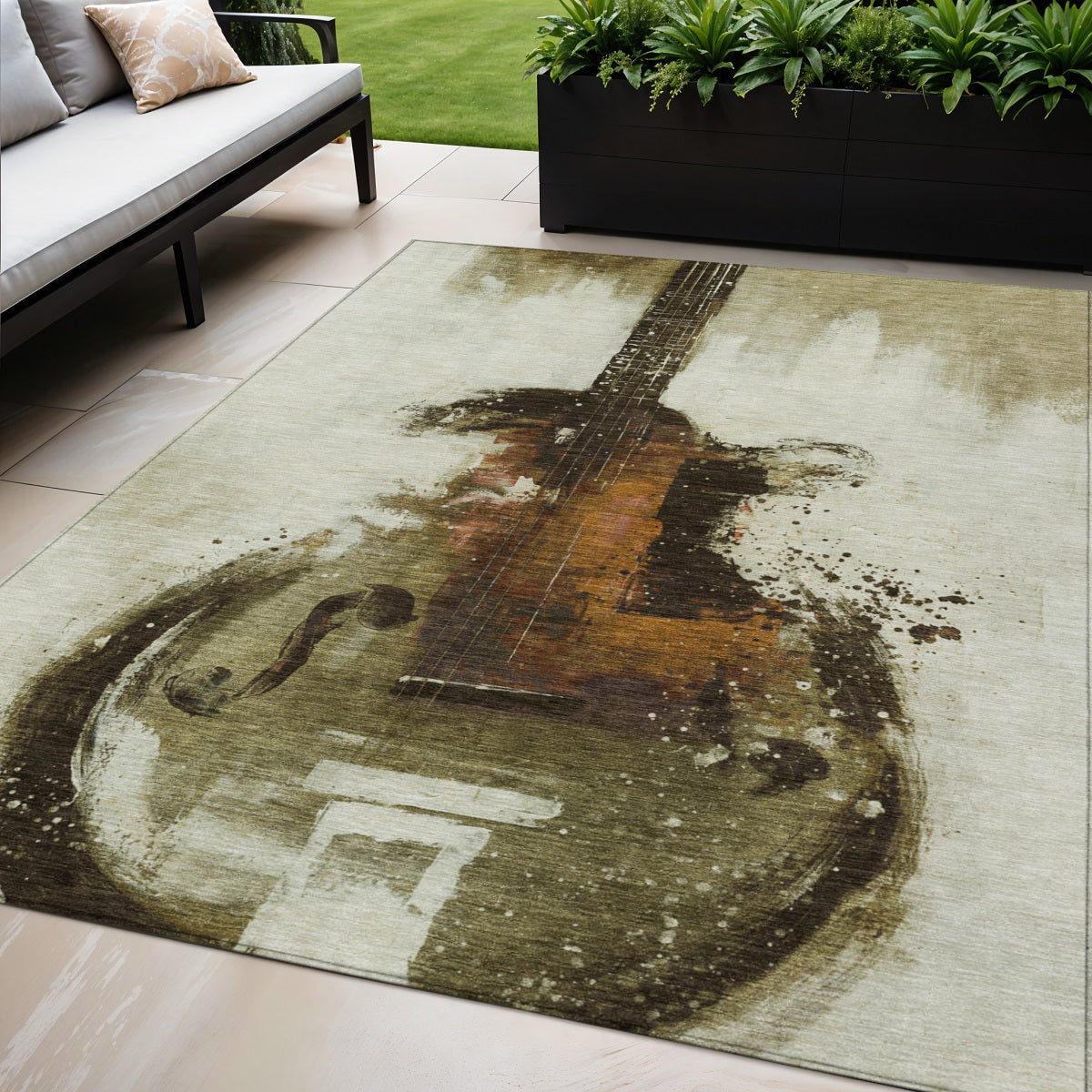 5 X 8 Brown Copper And Charcoal Abstract Washable Indoor Outdoor Area Rug